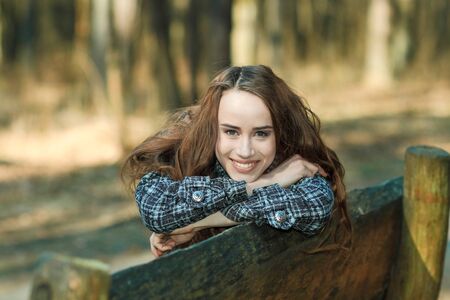 portrait of a beautiful girl outdoors in springの写真素材