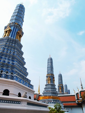 Blue Pagodas in The Grand Palace Temple, Bangkok Thailandの写真素材