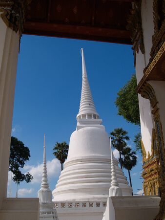 A White Pagoda in a Temple Ayutthaya, Thailandの写真素材