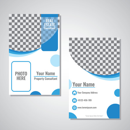 Business vertical identity card template vector design with blue wave color illustrationのイラスト素材
