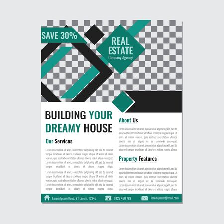 Real estate business brochure template vector design with green rhombus color illustrationのイラスト素材