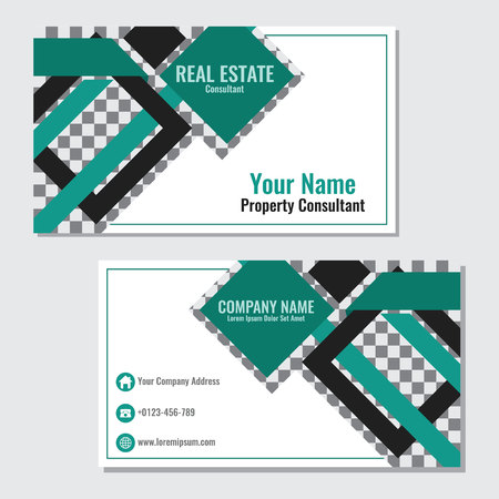 Real estate business card template vector design with green rhombus color illustrationのイラスト素材