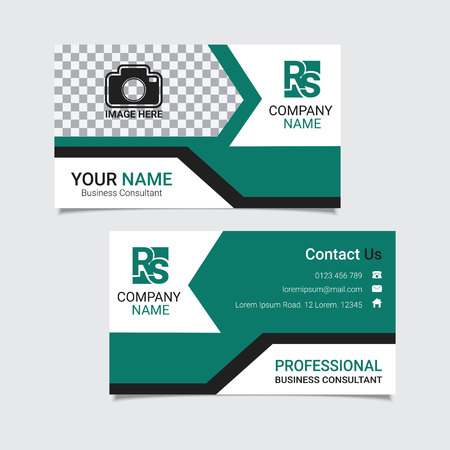 Corporate business card template vector design with teal and black abstract colorのイラスト素材