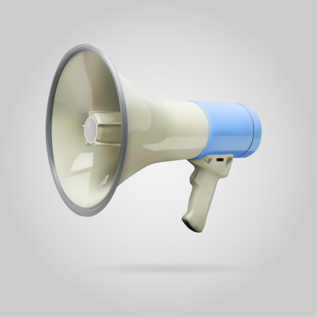 Megaphone speaker or megaphone loudspeaker isolated on gray backgroundの写真素材