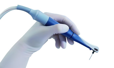 Hand of a dentist with a tool. Vector 3d illustrationのイラスト素材