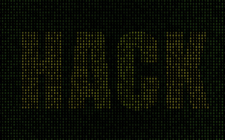 Hack. Green background with the numbers 1 and 0 randomly.