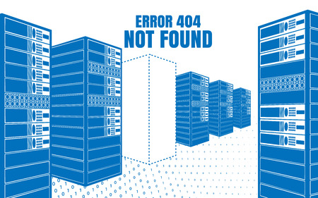 Error 404 Not Found. Vector illustration of the servers in the blue colors on a white background. Design error page for your website.のイラスト素材