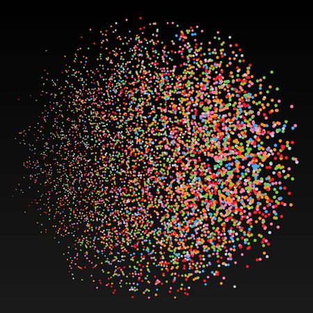 Vector illustration of colored confetti. Lots of colored dots on a dark background. Powdered colored trail.のイラスト素材