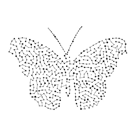 Silhouette of butterflies of different sizes of dots connected by lines.のイラスト素材