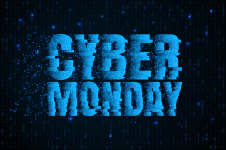 Cyber Monday Blue text on a background of binary code.のイラスト素材
