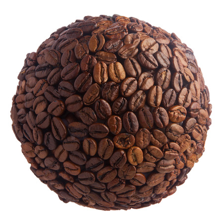 Ball with glued grains of coffee on a white background.の写真素材