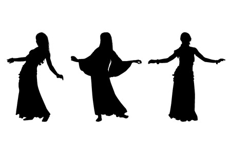 Young girl dancing belly dance. Silhouette of girl dancing Arabic dance. Set of silhouettes. Vector illustrationのイラスト素材