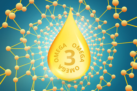 Gold drop of Omega 3. The natural fish-oil for health and protect the skin. Vector illustrationのイラスト素材