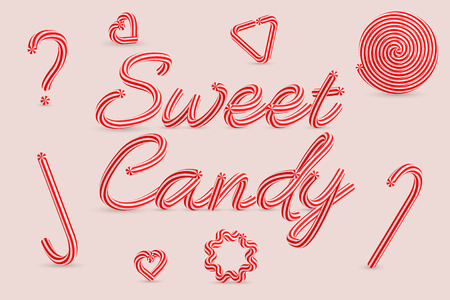The inscription Sweet Candy with a variety of figures made of sugar.のイラスト素材