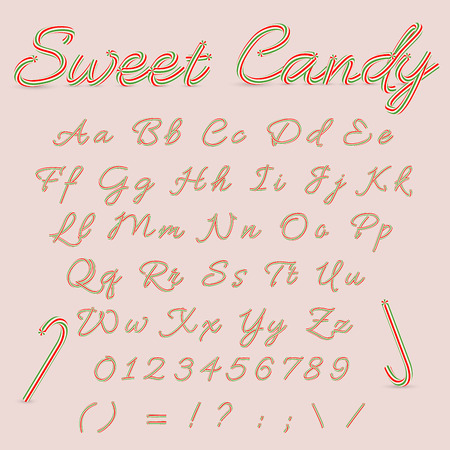 Font of Christmas striped candy on light background.のイラスト素材