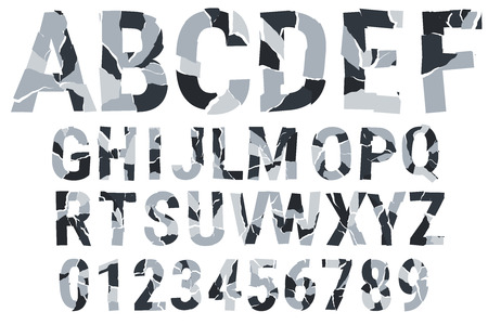 Brocken font - urban camouflage. Decorative alphabet. A-Z, 0-9. Vector illustrationのイラスト素材