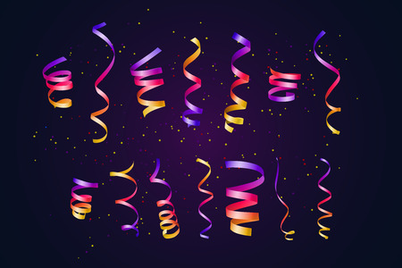 Colored Curling Stream. Set realistic serpentine for design. Vector Illustrationのイラスト素材