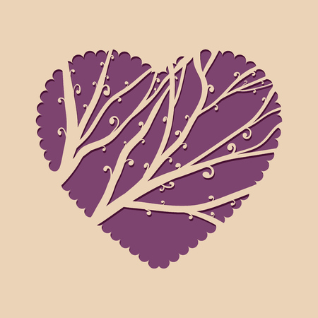 Greeting card with heart and a beautiful tree. Template invitation for laser cutting. Greeting card for cutting plotter.のイラスト素材