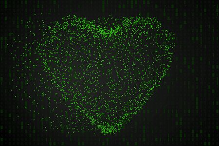 The heart of the pixels on the background of a binary code. Vector Illustrationのイラスト素材