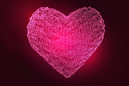 Pink heart of the mesh on a dark background. Vector Illustrationのイラスト素材