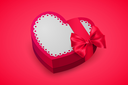 Red box in heart shape. Chocolate for Valentines Day. Birthday gift with love. Pink gift box for lovers. Vector illustration.のイラスト素材