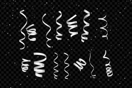 White Curling Stream. Set realistic serpentine for design. Dark Background. Vector Illustrationのイラスト素材
