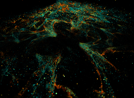 Colored dust close-up. Color glowing plankton in the water. Computer generated fractal image.の写真素材