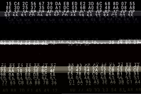Glitch hex code. Bad signal. Distorted source code. Vector illustration.のイラスト素材