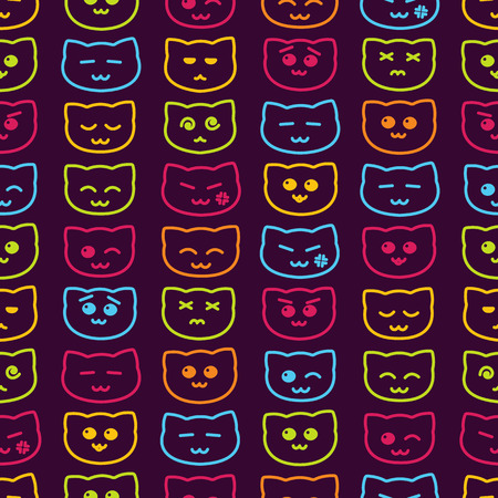 Seamless background with cats emotions. Cute child background with colored cats. Vector illustrationのイラスト素材