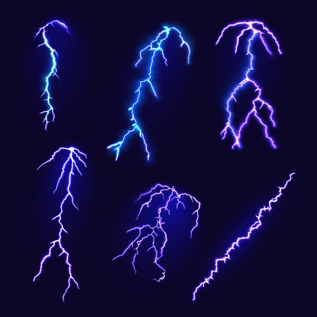 Set of thunderbolts on a dark backgroundのイラスト素材