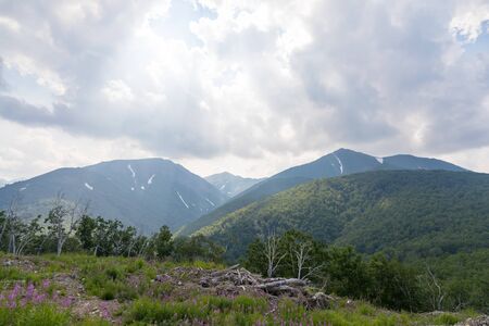 Hills in the distance, Kamchatka Peninsula, Russia.の写真素材