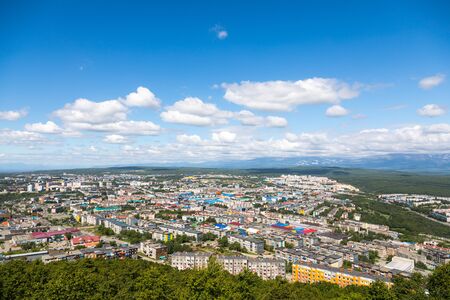 Aerial view of the city of Petropavlovsk-Kamchatsky, Kamchatka Peninsula, Russia.の写真素材
