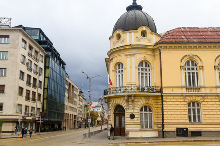 View of the streets of the city and the historical center of the capital of Bulgaria. The city is...