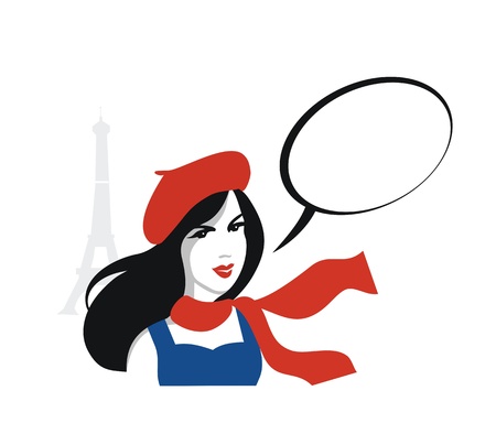 Girl from Paris with speech bubbleのイラスト素材