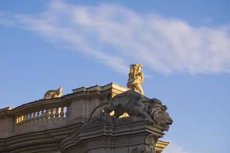 ROme zoo park old marble statues  against blue skyの写真素材