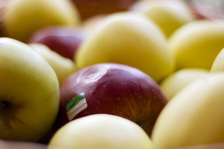 red and yellow apples with selective focus