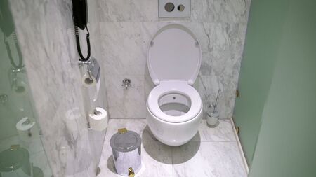 Toilet bowl in the toilet. view from the top. Tile in the toiletの写真素材