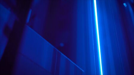 Elevator, neon light, night view. Abstract background, blank scene.