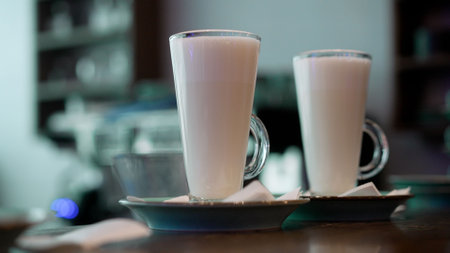 Creamy cocktails on the background of the bar. Two white cocktails in white.の写真素材