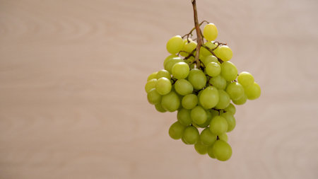 Grapes on a black background. Ripe juicy grapes rotate on a plate. Close-up of a bunch of white grapes. A fresh bunch of juicy grapes rotates on a black background. Grapes close-up rotates.の写真素材