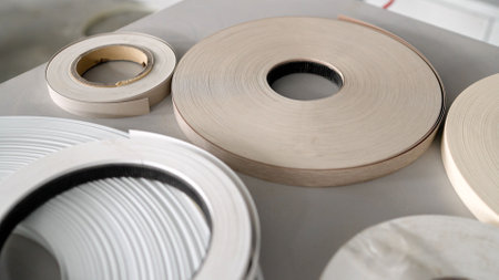 Material for gluing chipboard edges. Plastic pre glued edge banding tape for furniture decor and...