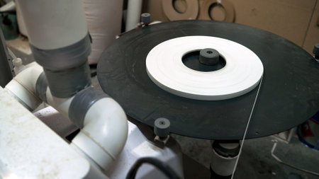 Tape on a machine for finishing edges of furniture, furniture production. PVC furniture edging in a...