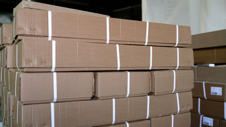 Stack of boxes ready for shipping, illustrating successful logistics and supply chain management....