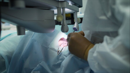 Surgeon performing laser eye surgery in operating roomの写真素材