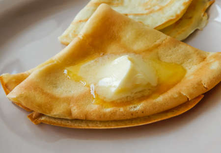 pancakes with slices of banana and chocolate, carnivalの写真素材