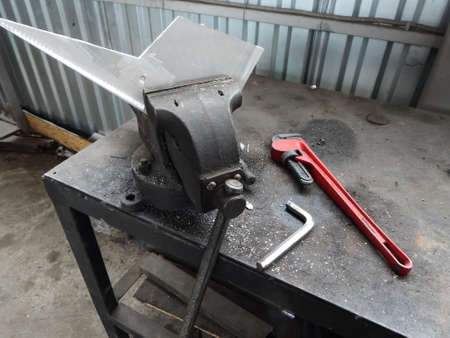 locksmith vice, working with metal, toolの写真素材