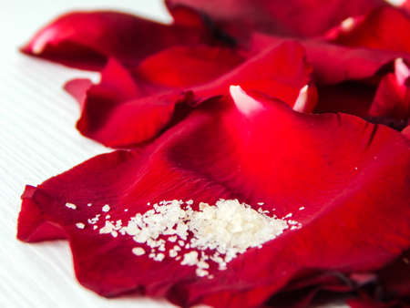 rose petals and cane sugar granulesの写真素材