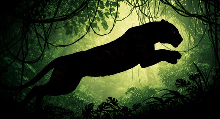 Silhouette of a leopard in the jungle. Vector illustration.の素材