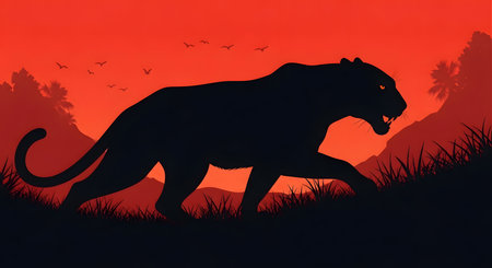 Silhouette of a panther in the jungle.の素材