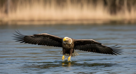 Majestic Eagle Soaring Over Waterの素材